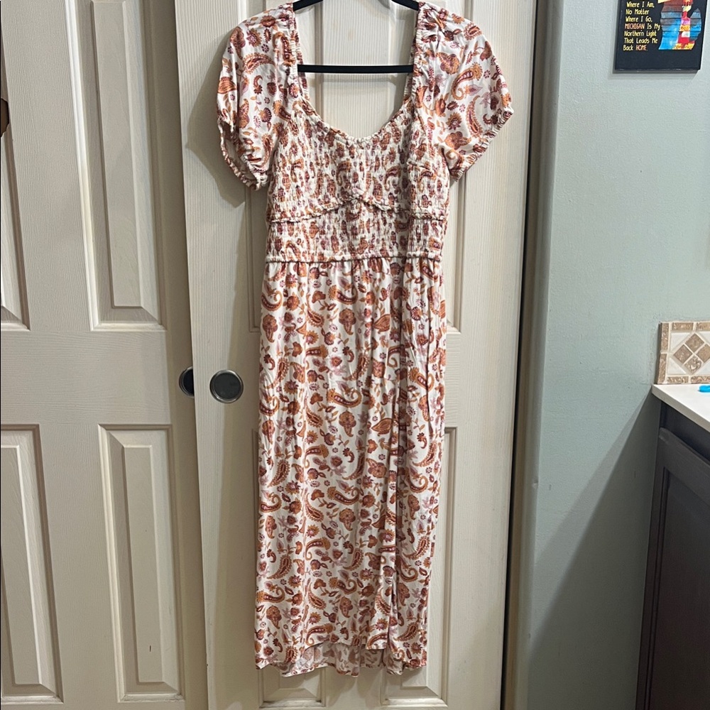 Hollister Paisley Print Midi Dress in Pink and White
